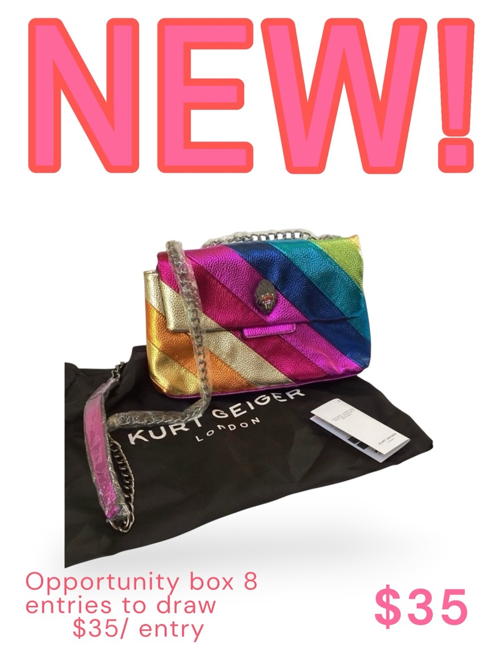Kurt Geiger Metallic Rainbow Quilted Chain Shoulder Bag opportunity box entry!